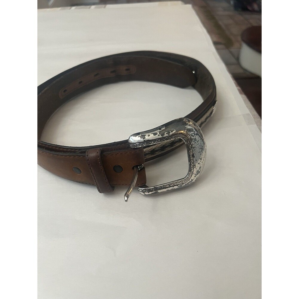 vintage Tony Lama  buckle belt Concho cowhide leather 36 brown Western Tooled